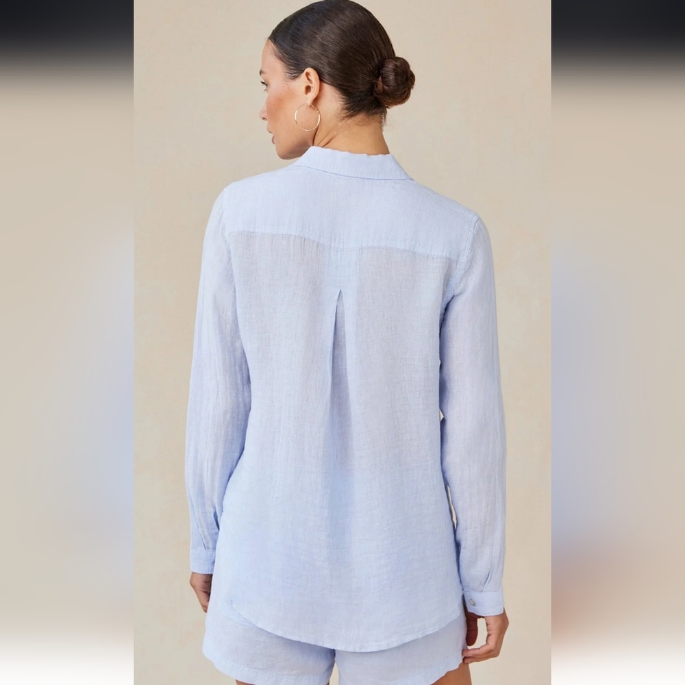 Bella Dahl Linen Pocket Button Down In Perennial Blue XS - Picture 4 of 10